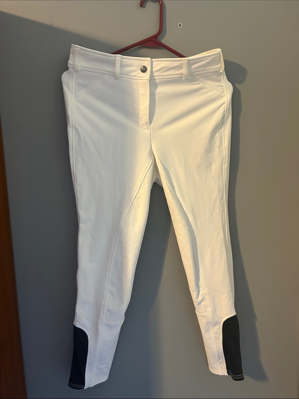 Women’s White Skinny Riding Jeans with black patch details